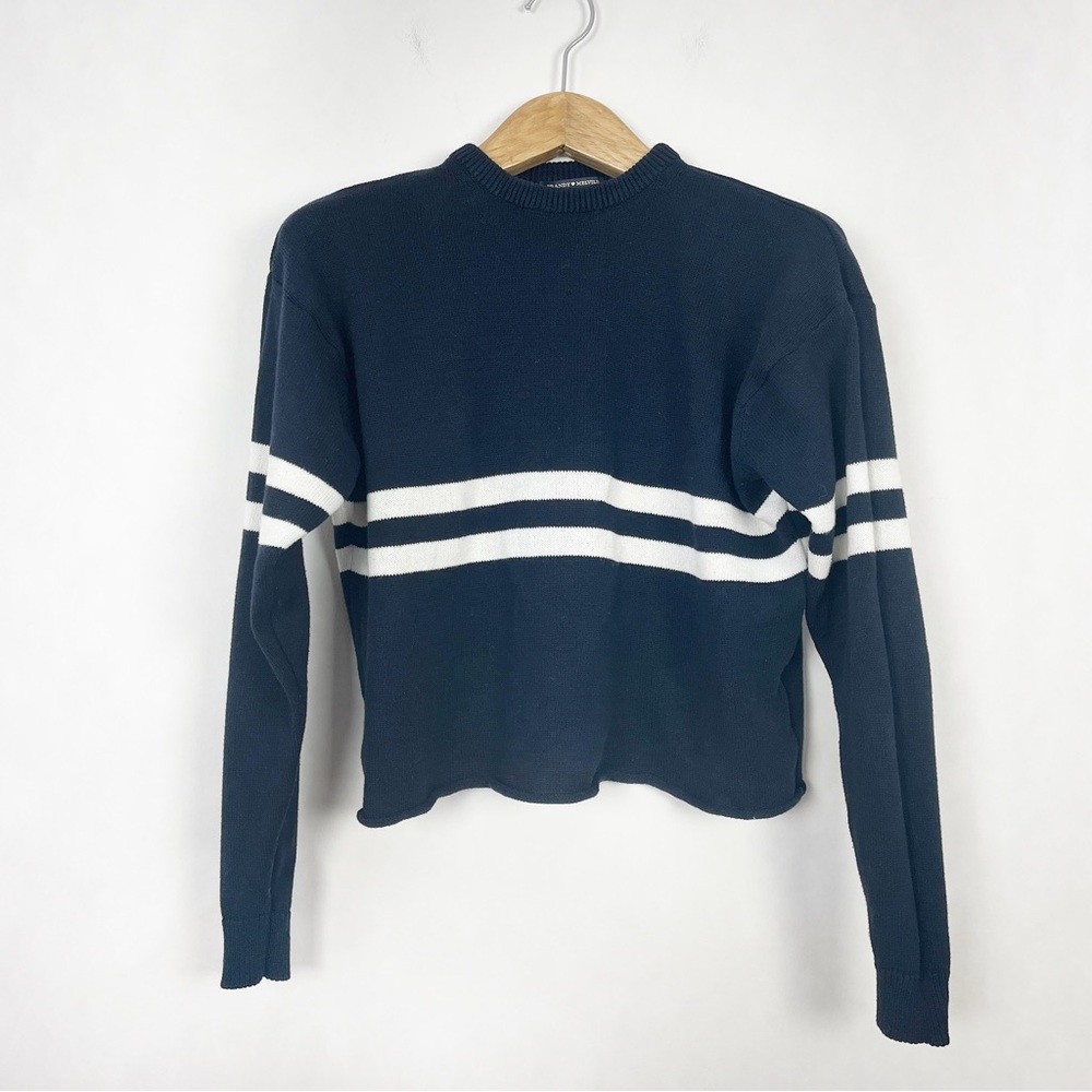 Brandy Melville 100% Cotton‎ Knitted Navy & White Crewneck Sweater OS Nautical